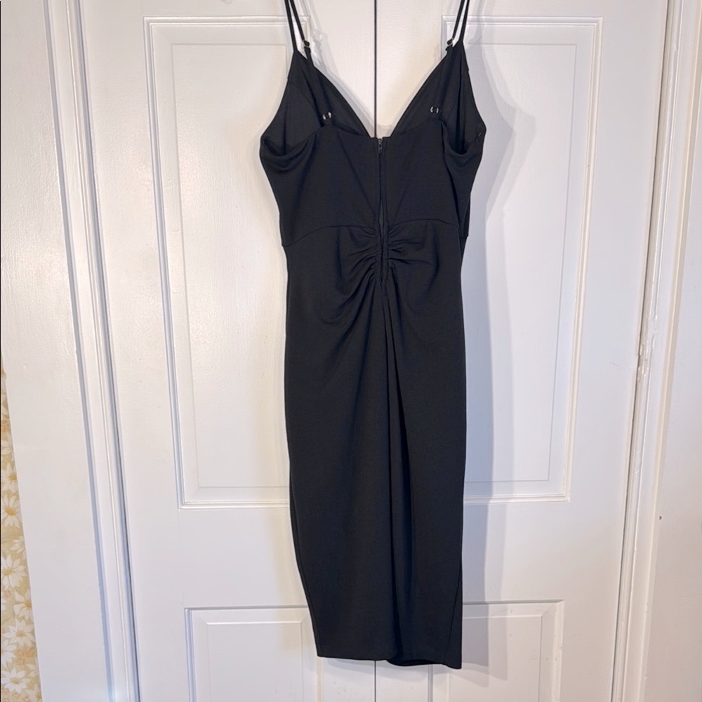 EUC Emerald Sundae Black Ruched Midi Cocktail Dress - Picture 2 of 11
